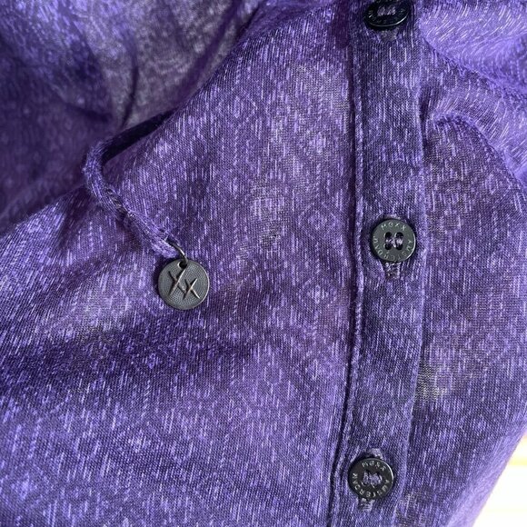 Mexx Purple Scoop Neck Sheer Top Blouse 3/4 Roll Up Sleeves Button Up Ruffle XL - Picture 5 of 15